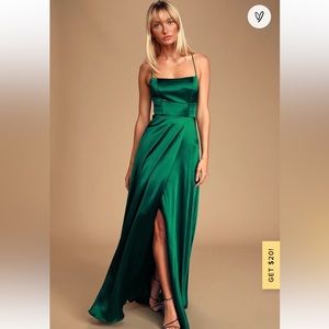 Althea Forest Green Satin Lace-Up Maxi Dress